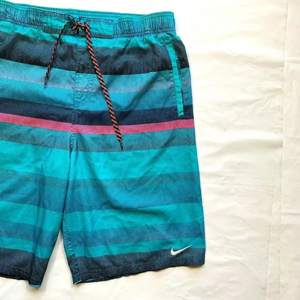 Nike Swim Trunks‎ Board Shorts Mens Medium M Mesh Brief Swoosh Colorful Striped
